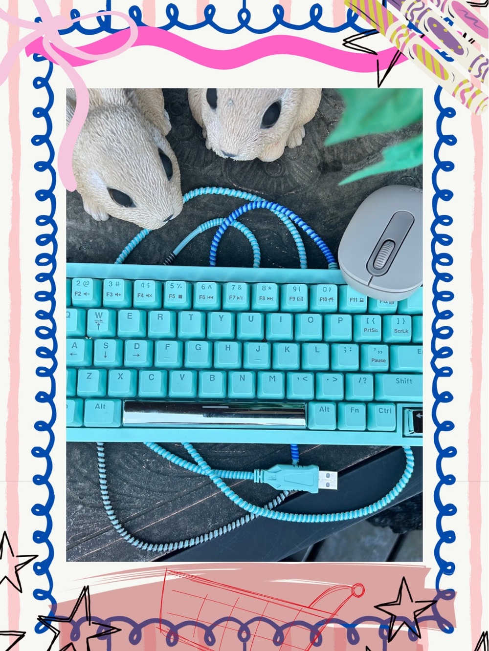 Blue Mechanical Keyboard with Coiled USB Cable